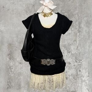 y2k OP basic fall black cableknit sweater